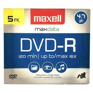 New Sealed Maxell DVD-R Discs, 4.7GB, 16x, w/Jewel Cases, 5/Pack 6 HRS